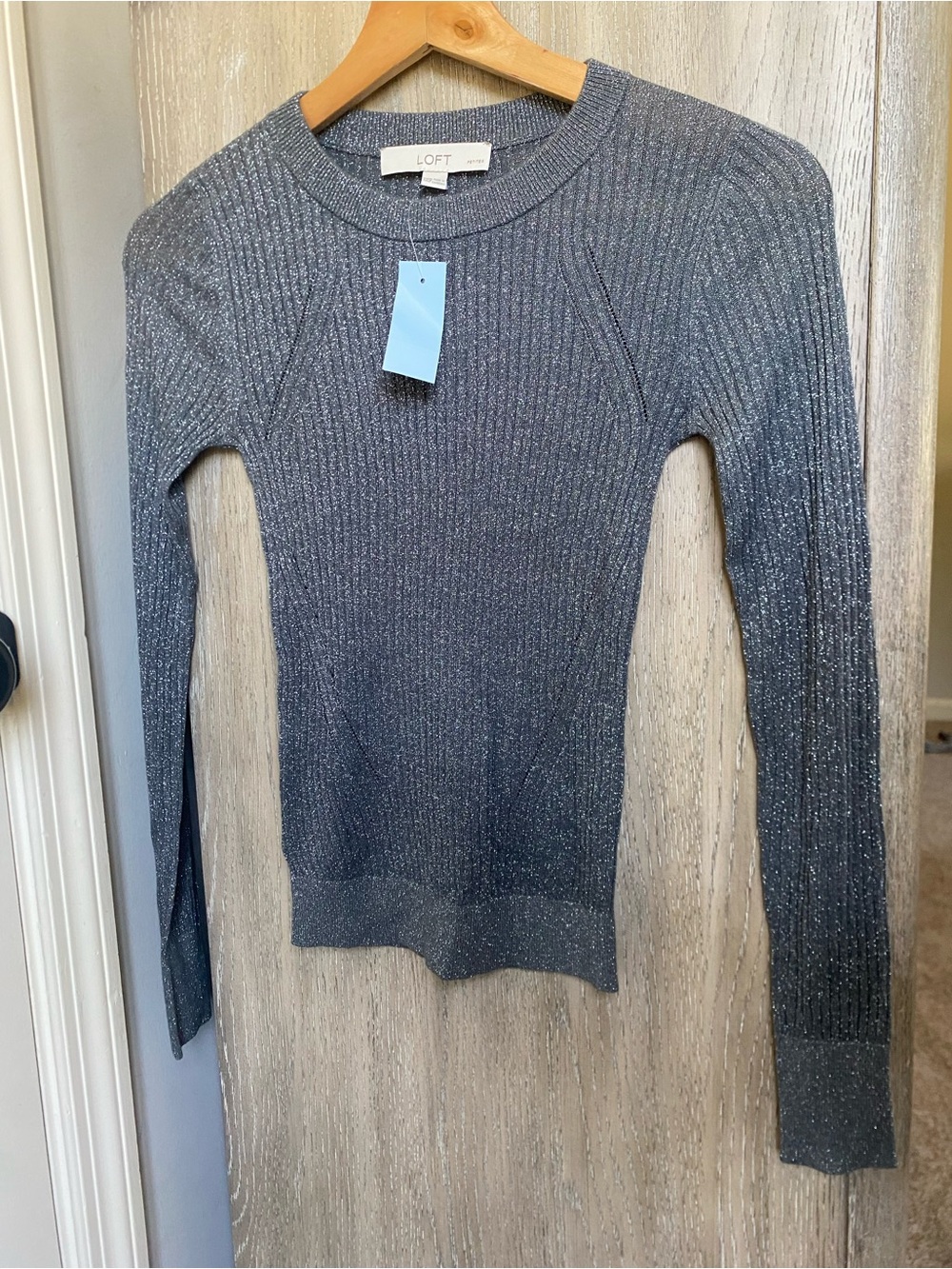 NWT LOFT Metallic Ribbed Crewneck Sweater